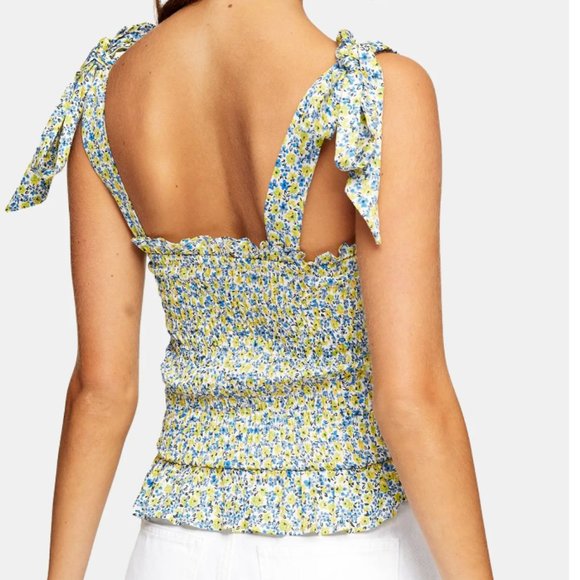 Floral Print Shirred Tank with Shoulder Ties - Picture 3 of 6